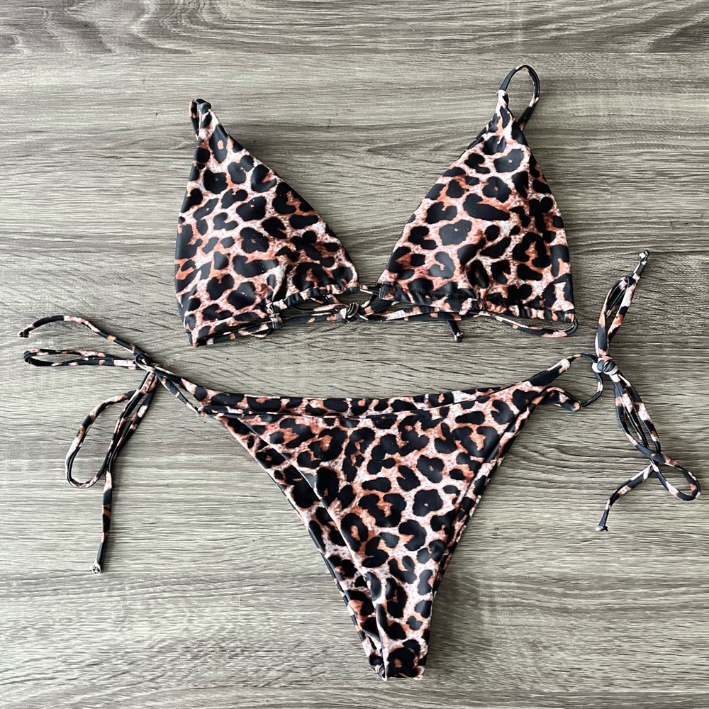 SOLY HUX Leopard Print Triangle Tie Side Bikini Set - womens XL